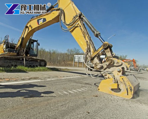 Excavator Milling Head Working On Concrete Driveway