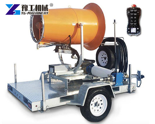 Trailer-Mounted Fog Cannon Spraying Water Mist