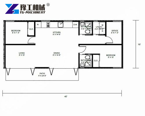 Two-bedroom shipping container layout