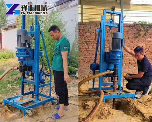 Compact well drilling machine in operation