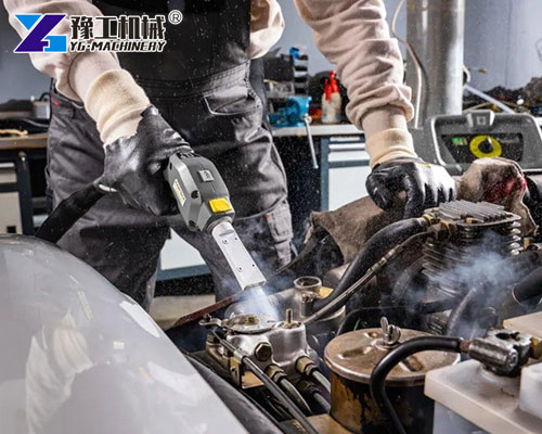 Dry ice blasting car engine cleaning