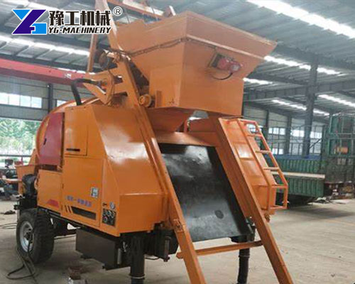 Hydraulic concrete pump with mixing hopper