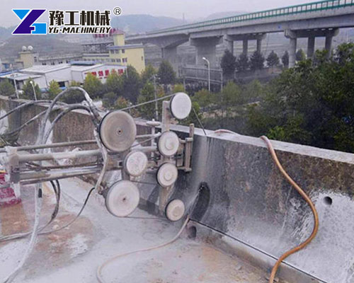 Industrial wire saw machine in action