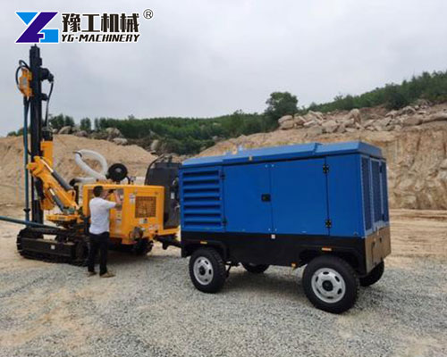 Mobile Air Compressor Connected to Water Well Drilling Rig