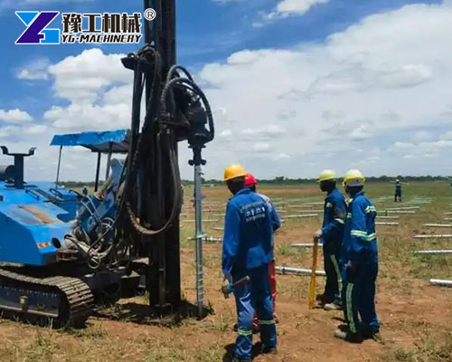 Photovoltaic Pile Driver Installing Steel Posts