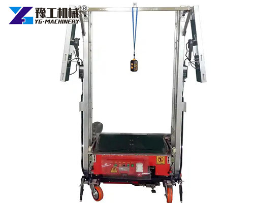 Plaster spray machine applying gypsum