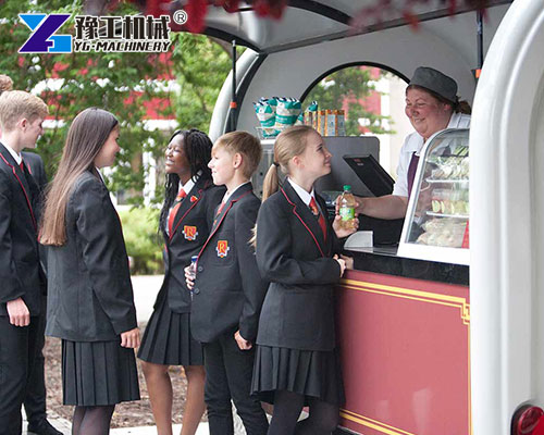 School lunch service from catering food trailer