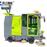 Street sweeper machine cleaning urban roads