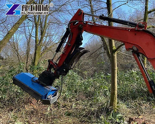 Digger Flail Mower Attached to Excavator Arm