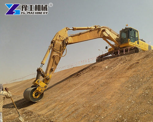 Excavator Compactor Roller on Road Construction