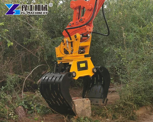 Excavator demolition grapple with wide jaw design