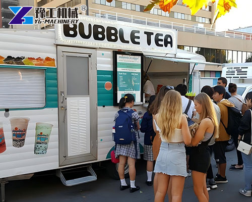 Food trailer for bubble tea in busy street