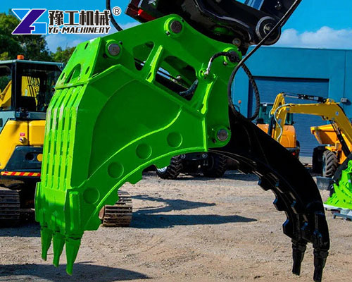 Hydraulic grapple bucket attachment for large excavators