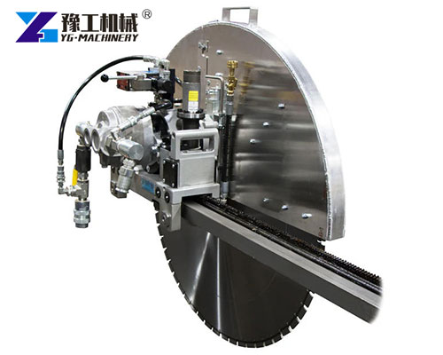 Hydraulic wall saw cutting reinforced concrete