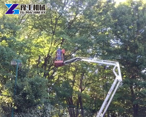 Knuckle Boom Cherry Picker used for tree trimming in a park