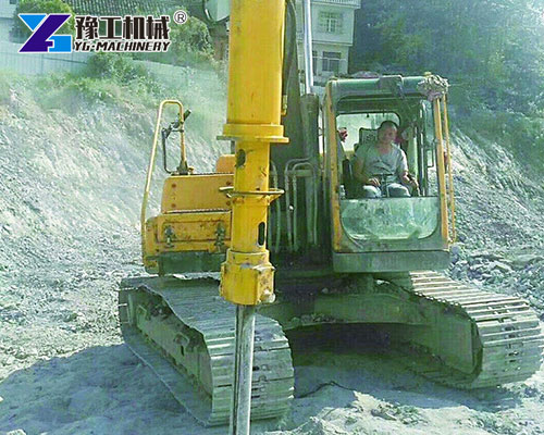 Large Hydraulic Rock Splitter mounted on excavator arm