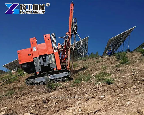 Solar pile driver working on sloped terrain