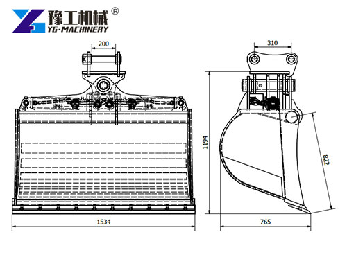 Tilt Grading Bucket Technical Specifications Diagram