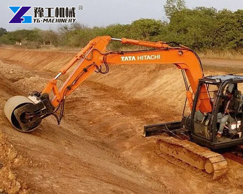 Vibratory Roller Attachment Leveling Earth Slope