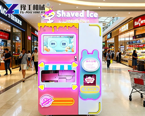 Automatic shaved ice vending machine with syrup options