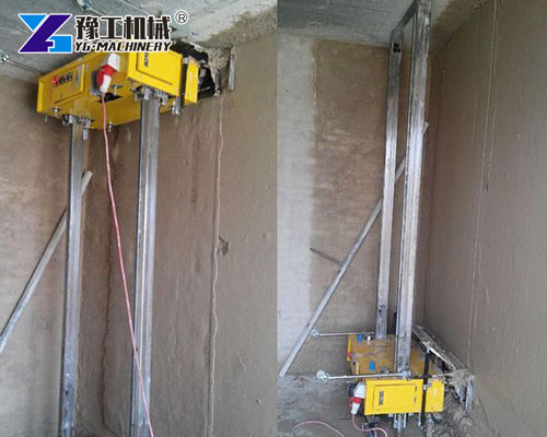 Automatic wall plastering machine used on site