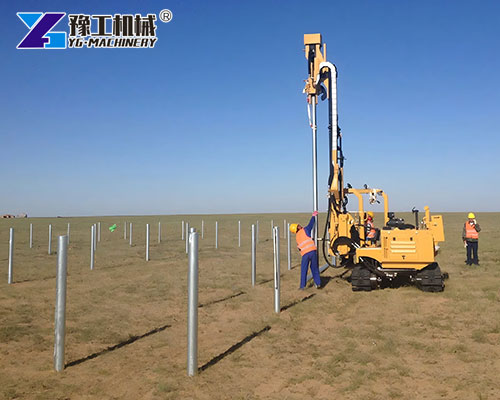 Customer using piling machine for solar panels