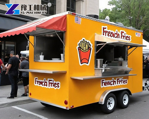 Food trailer serving fries at street market