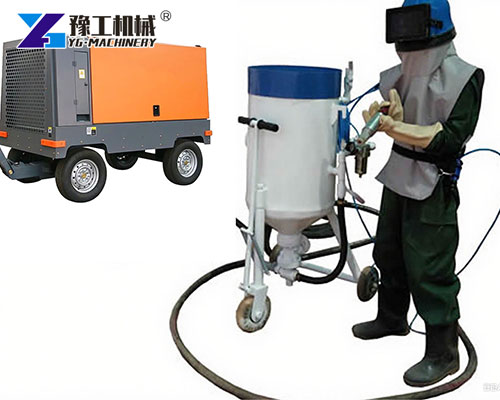 Industrial screw compressor connected with sandblaster