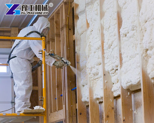 Polyurethane foam spray machine at construction site