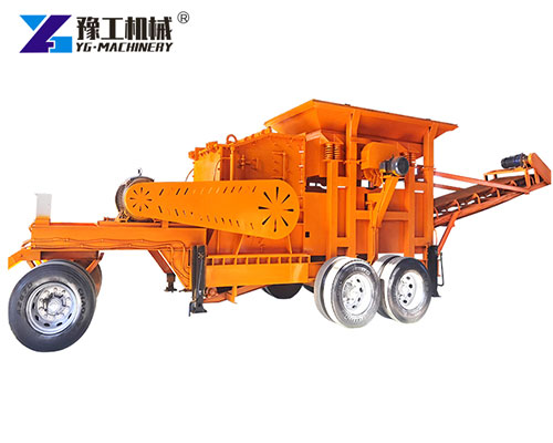 Portable jaw crusher machine working on site