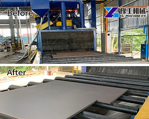 Steel surface preparation using roller shot blaster