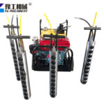 Hydraulic piston rock splitter breaking hard rock