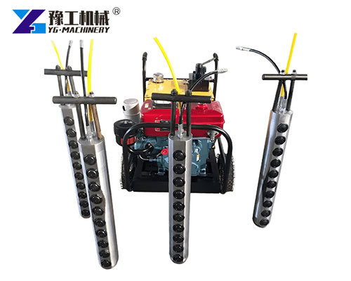 Hydraulic piston rock splitter breaking hard rock