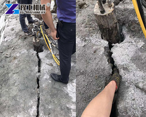 Hydraulic piston rock splitter in tunnel excavation