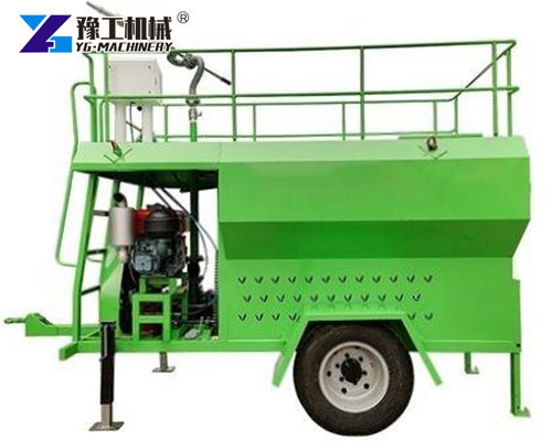 Hydroseeder Trailer spraying seeds on slope