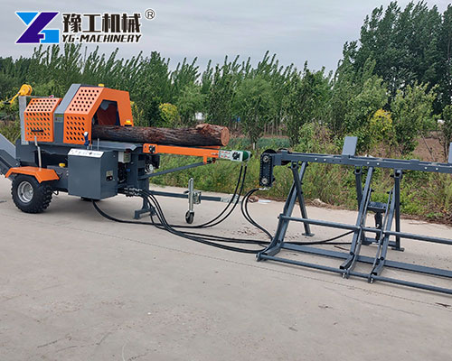 log splitter machine splitting thick firewood