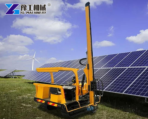 Photovoltaic pile driver with low noise emission