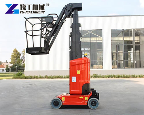 Electric vertical mast lift with safety guardrails