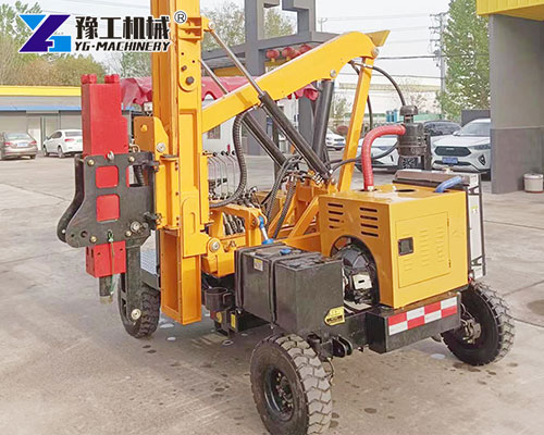 Guardrail installation machine operating at work