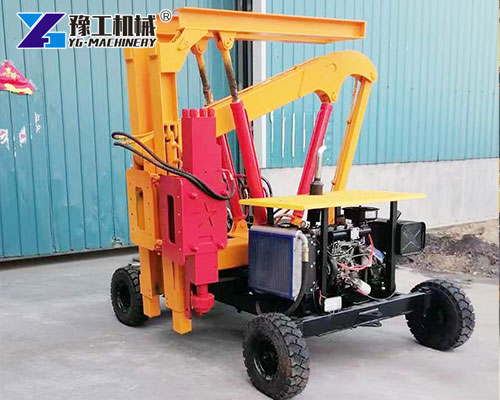 Guardrail Pile Driver working on rural road project