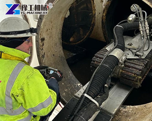 Industrial tank cleaning robot inside oil tank