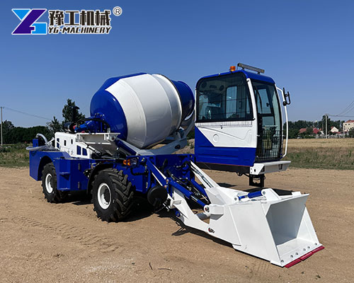 Self-loading cement mixer truck in rural area