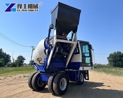Self-loading mixer truck working on site